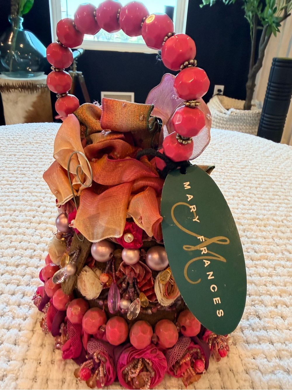 Mary Frances Coral Pink Beaded Novelty Handbag